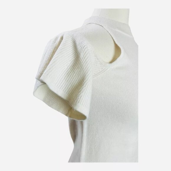 Sea Bleu Cashmere Sweater S Cold Shoulder Ruffle Short Sleeve Ivory High Neck - Picture 3 of 7